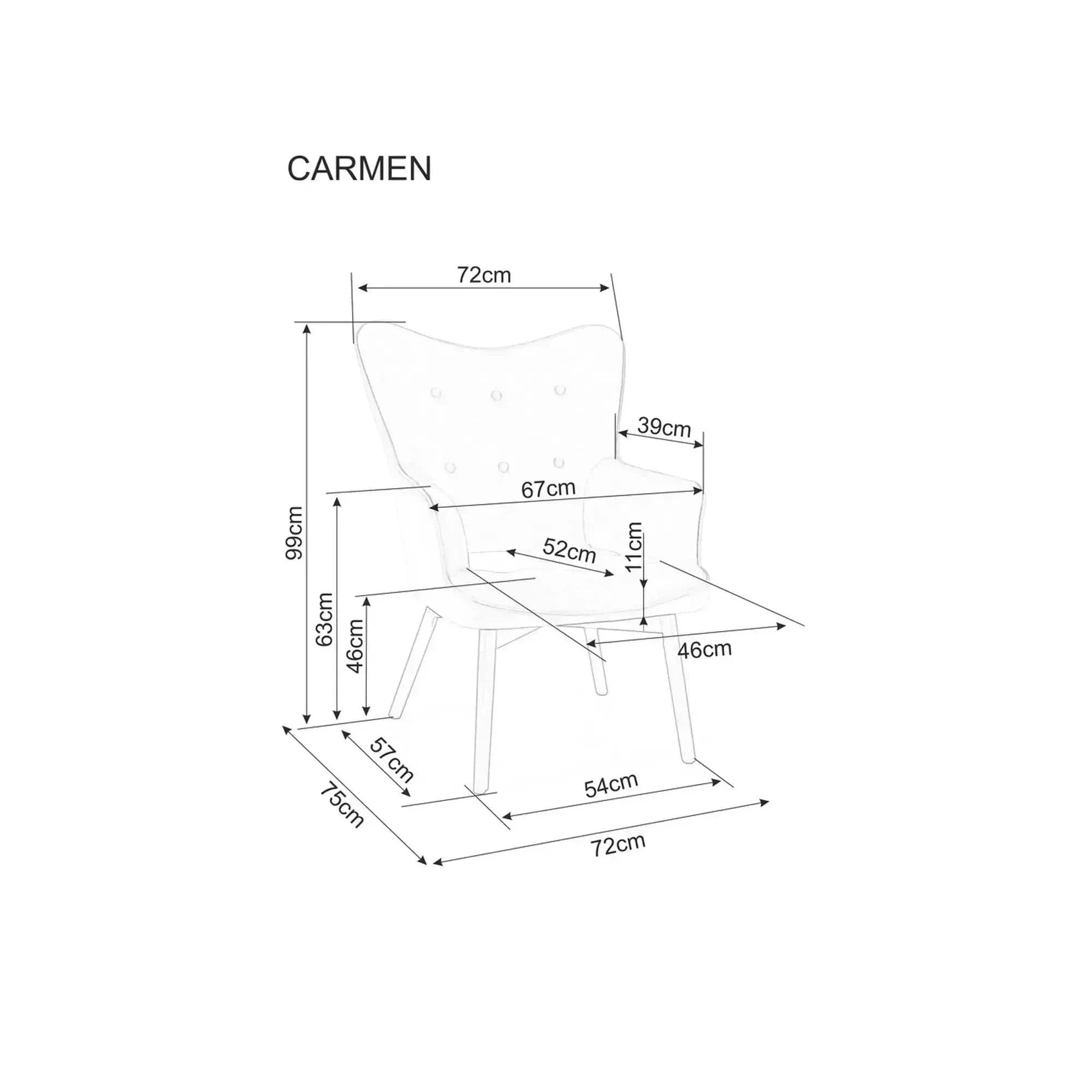 Fotoliu CARMEN, stofa clasica gri inchis - Raven 15, 72x75x99 cm