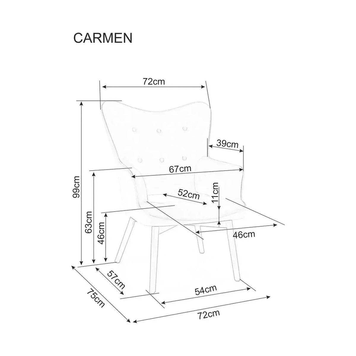 Fotoliu CARMEN, stofa clasica gri - Raven 07, 72x75x99 cm