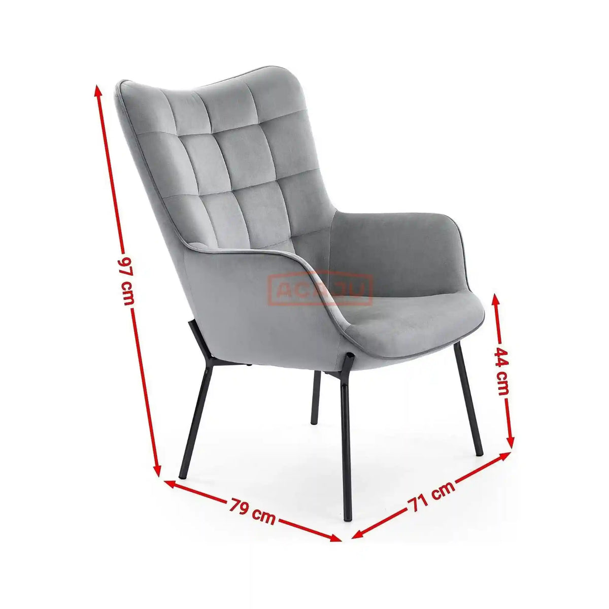 Fotoliu CASTEL, stofa catifelata galben - Bluvel 68, 71x79x97 cm