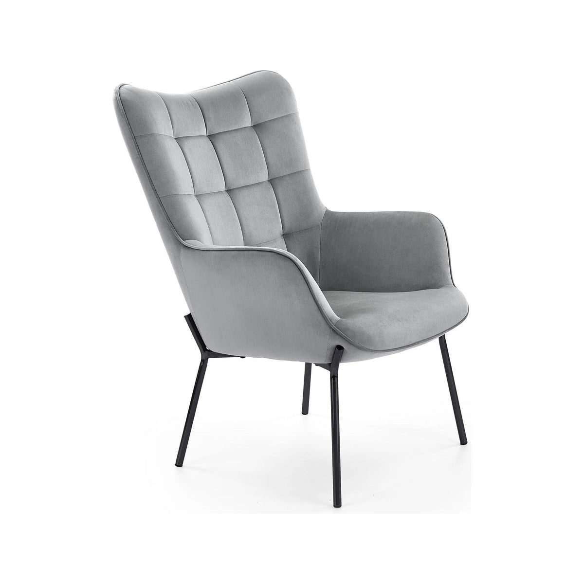 Fotoliu CASTEL, stofa catifelata gri - Bluvel 14, 71x79x97 cm