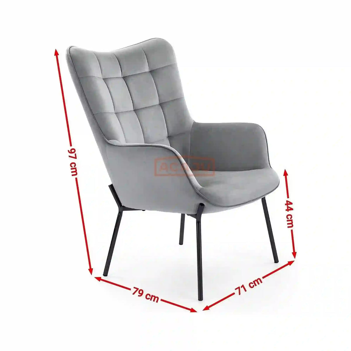 Fotoliu CASTEL, stofa catifelata gri - Bluvel 14, 71x79x97 cm