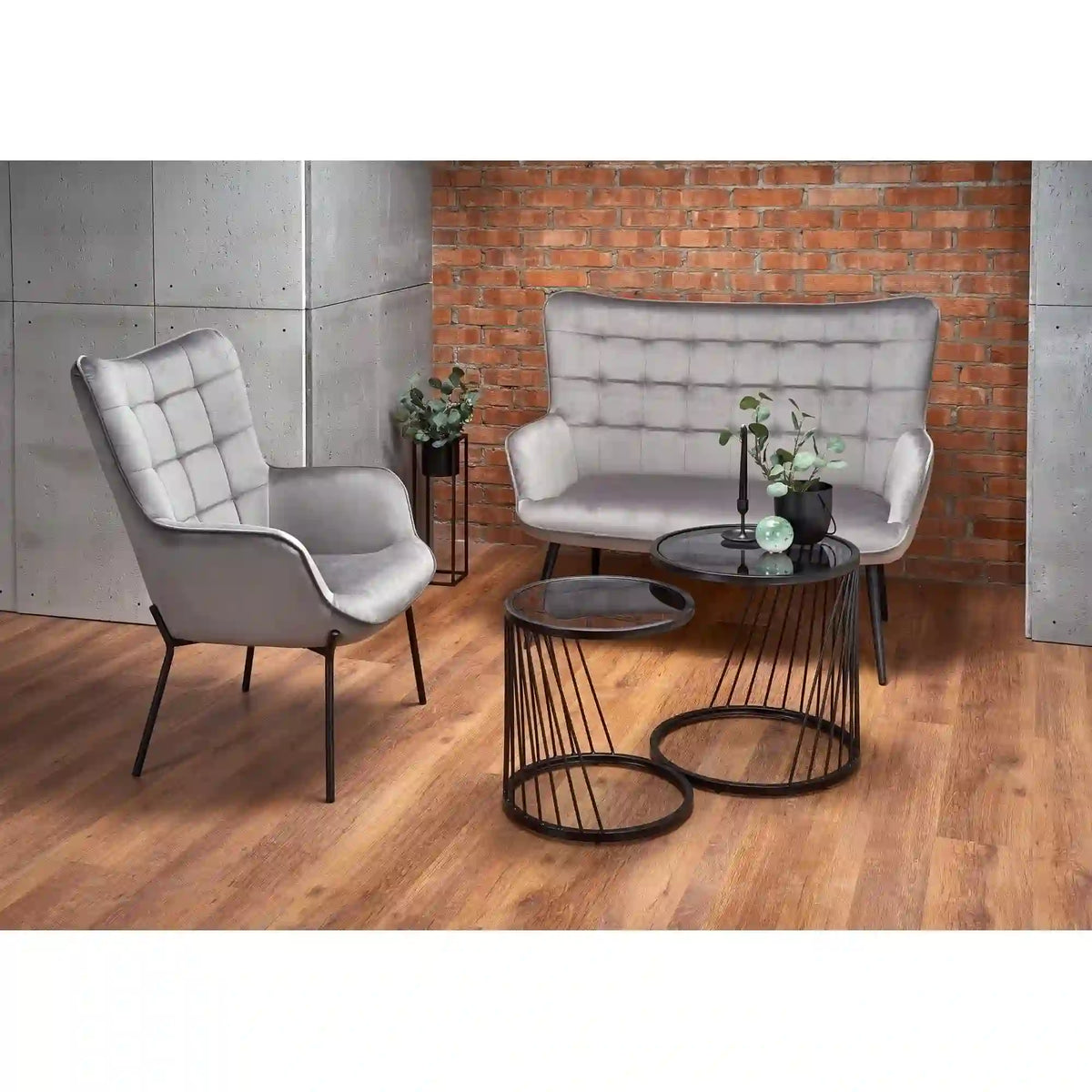 Fotoliu CASTEL, stofa catifelata gri - Bluvel 14, 71x79x97 cm