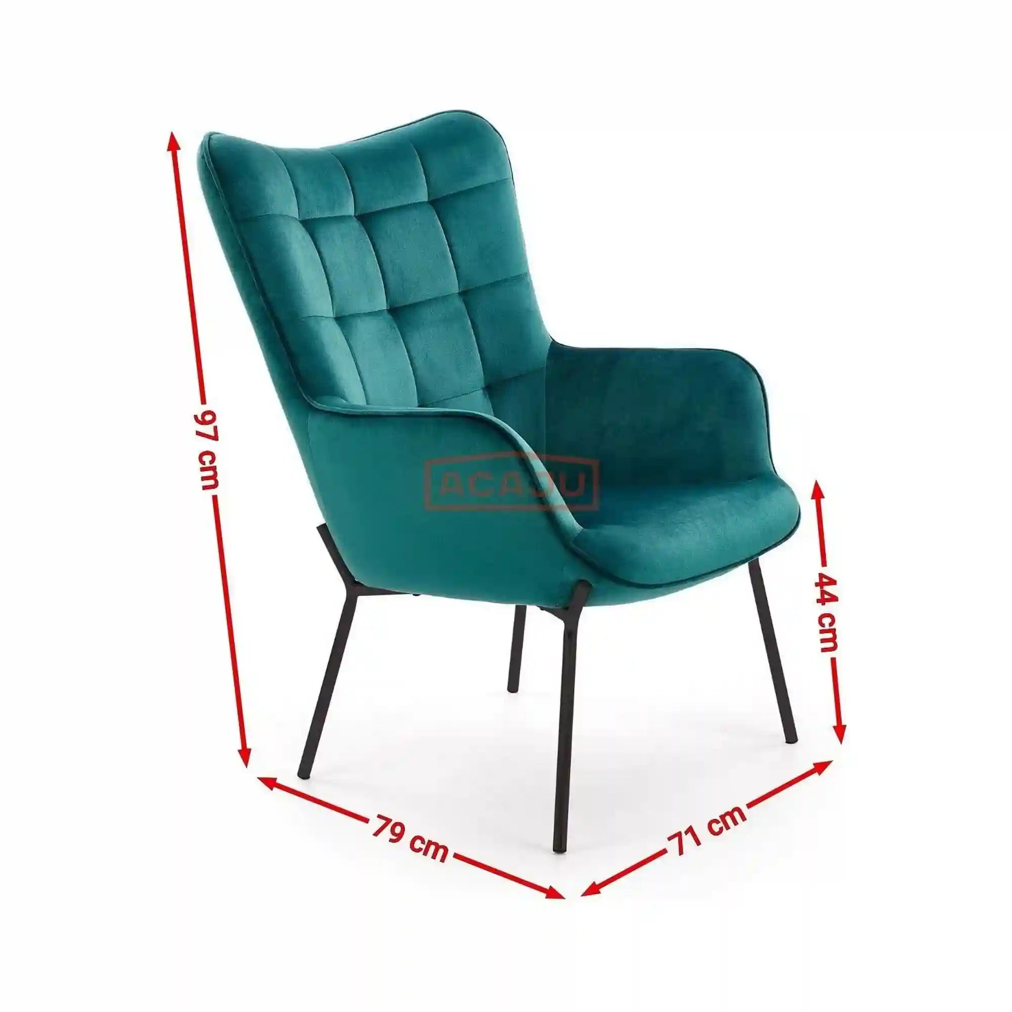 Fotoliu CASTEL, stofa catifelata verde inchis - Bluvel 78, 71x79x97 cm