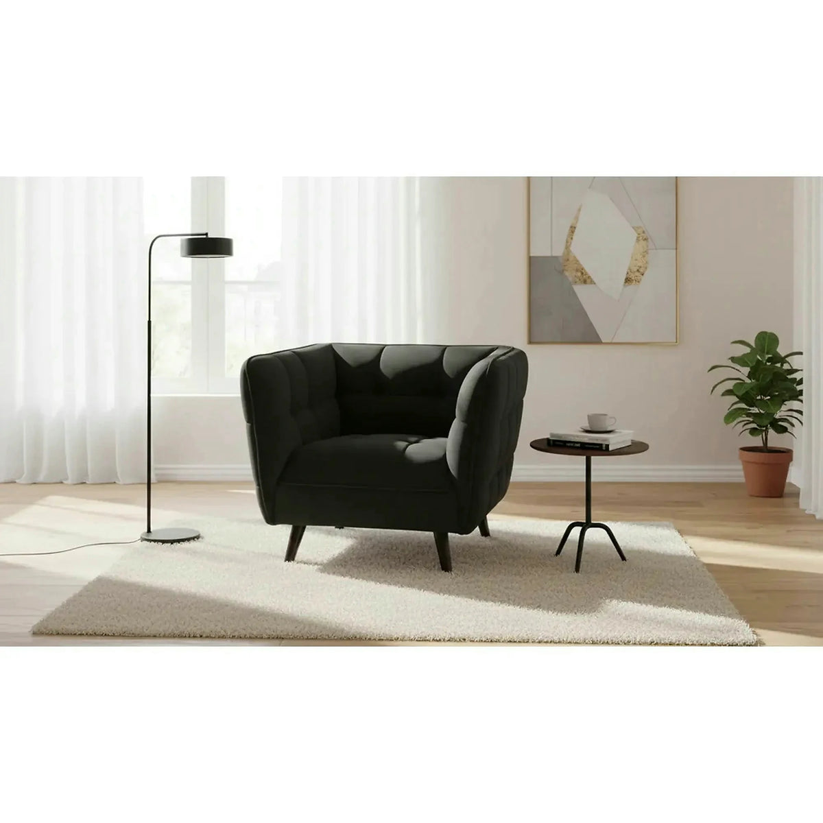 Fotoliu CASTELLO, negru/wenge, stofa catifelata/lemn de fag, 92x85x78 cm