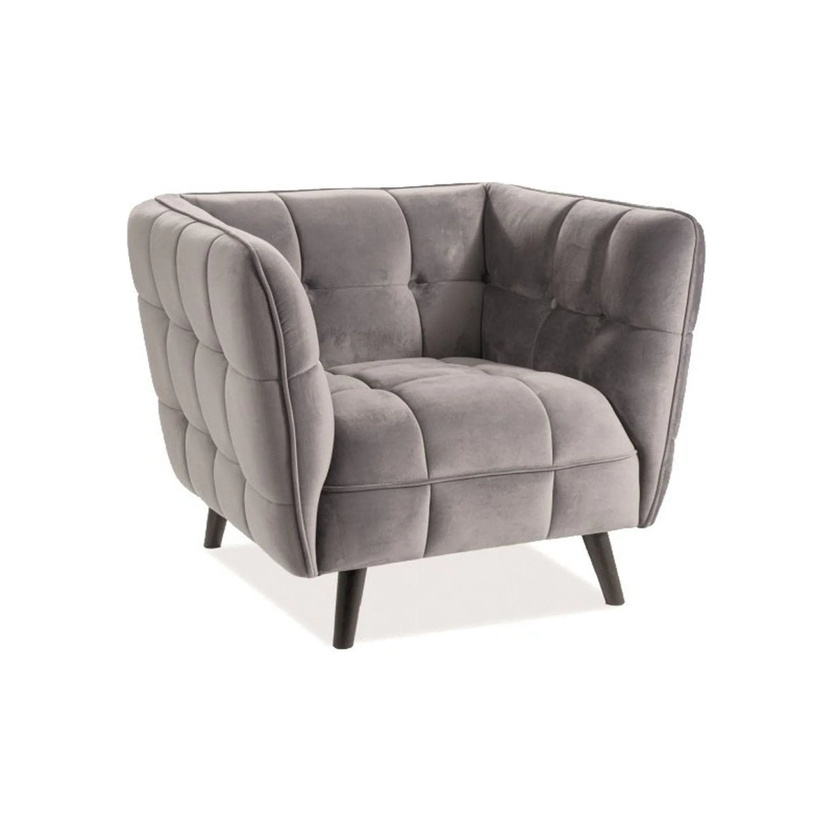 Fotoliu CASTELLO, stofa catifelata gri - Bluvel 14, 92x85x78 cm