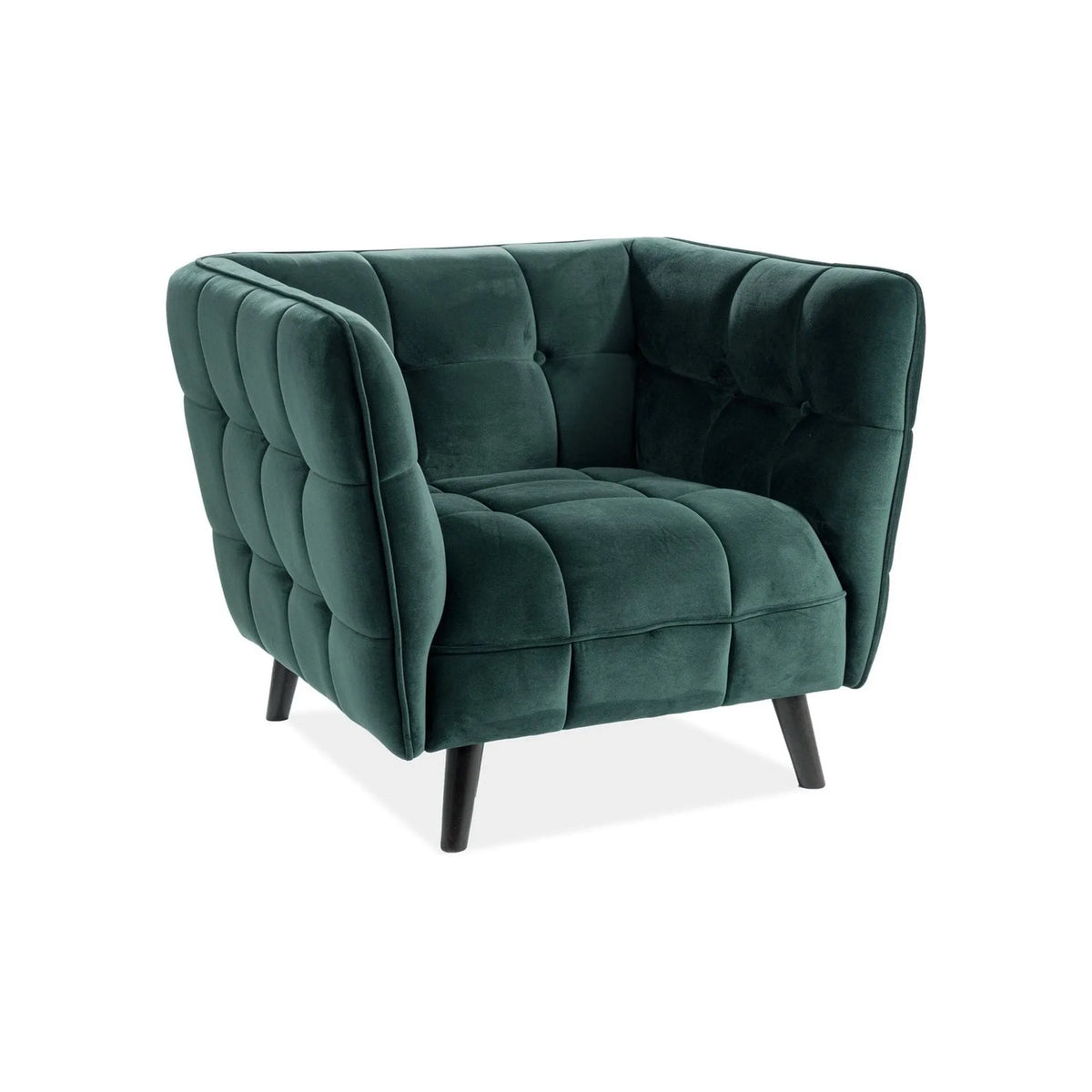 Fotoliu CASTELLO, stofa catifelata verde - Bluvel 78, 92x85x78 cm