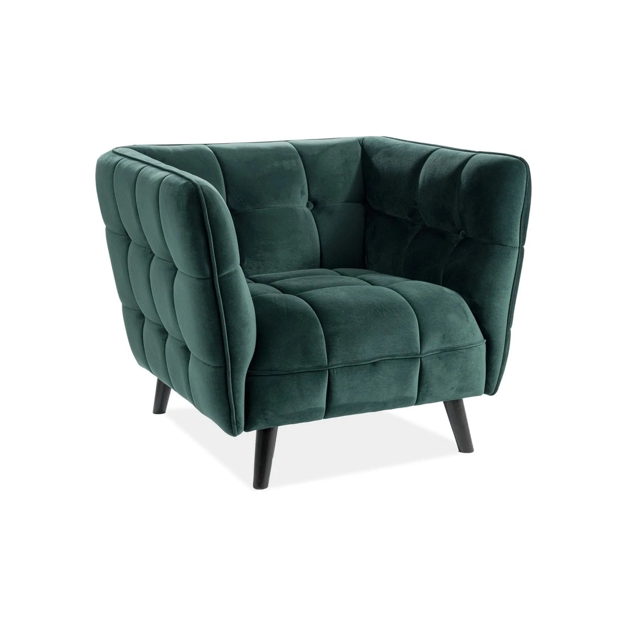 Fotoliu CASTELLO, stofa catifelata verde - Bluvel 78, 92x85x78 cm