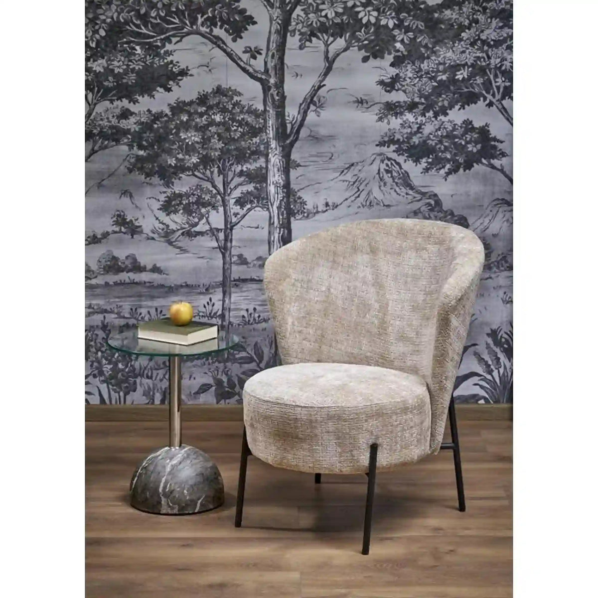 Fotoliu CEZAR, bej/negru, stofa catifelata/otel, 70x79x85 cm