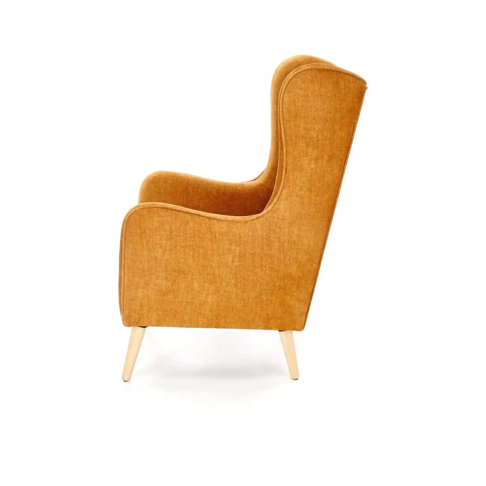 Fotoliu CHESTER 2, galben/stejar, stofa catifelata/lemn, 67x85x114 cm