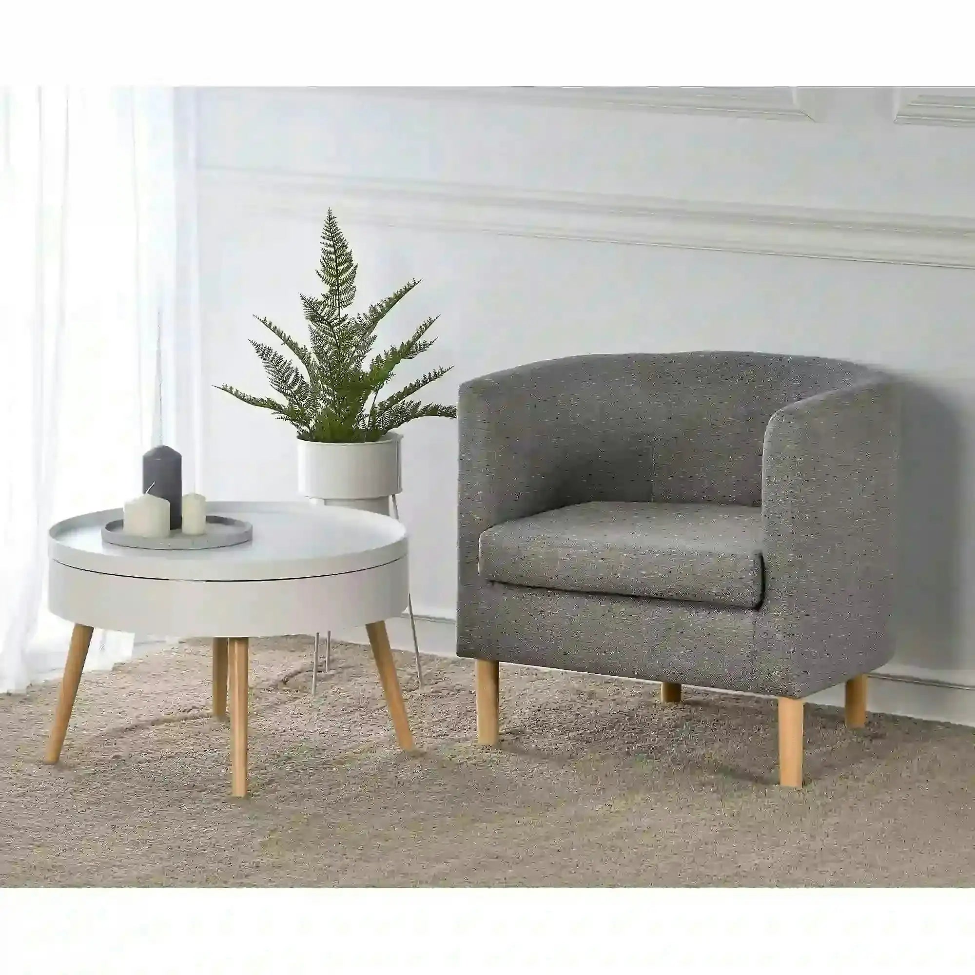 Fotoliu CLUBBY, gri/stejar natural, stofa clasica/lemn, 66x58x64 cm