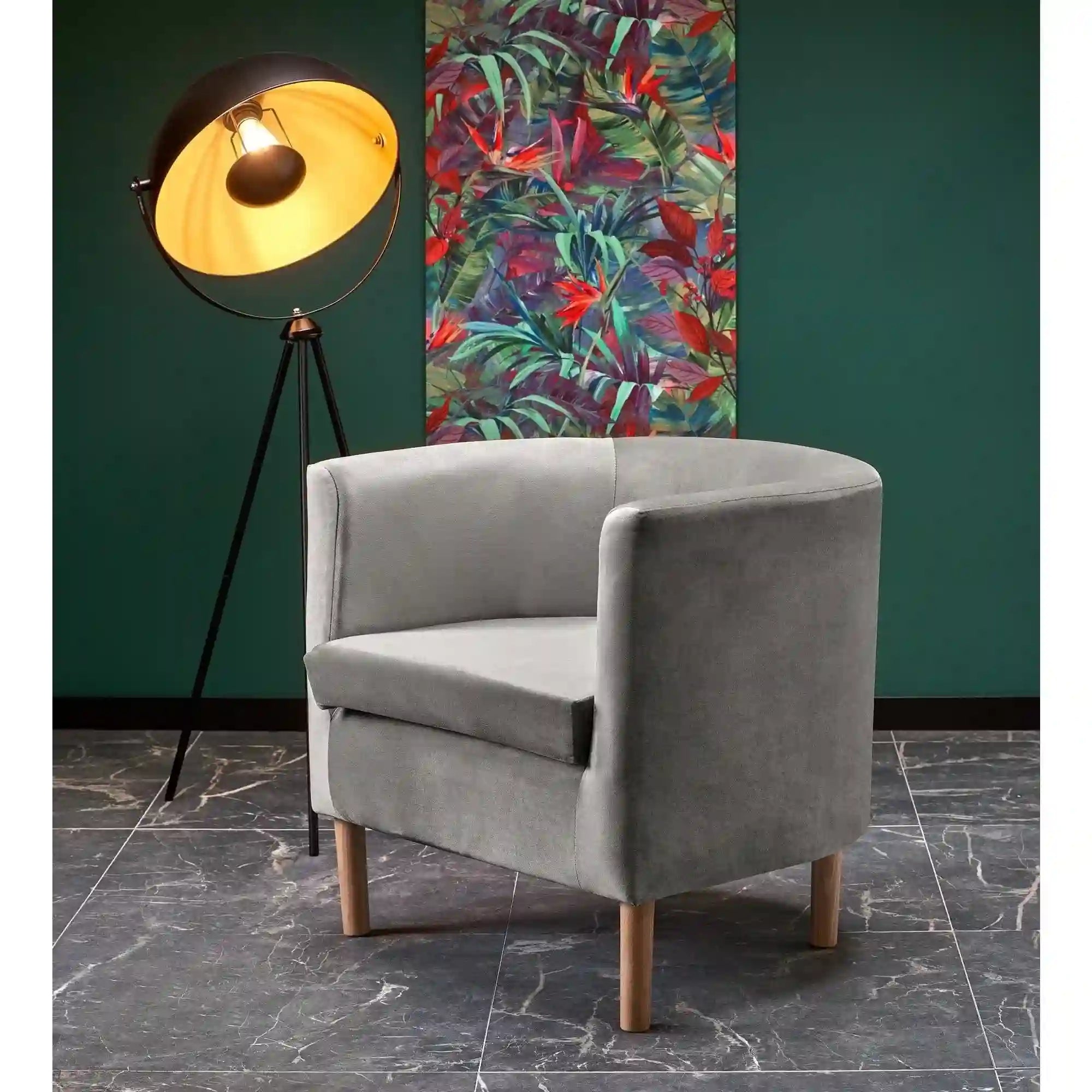 Fotoliu CLUBBY, stofa catifelata gri - Bluvel 14, 66x58x64 cm