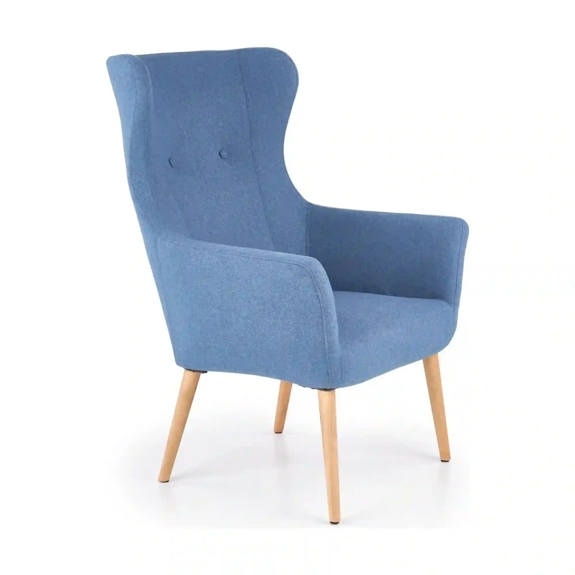 Fotoliu COTTO, albastru/stejar, stofa/lemn, 73x76x99 cm