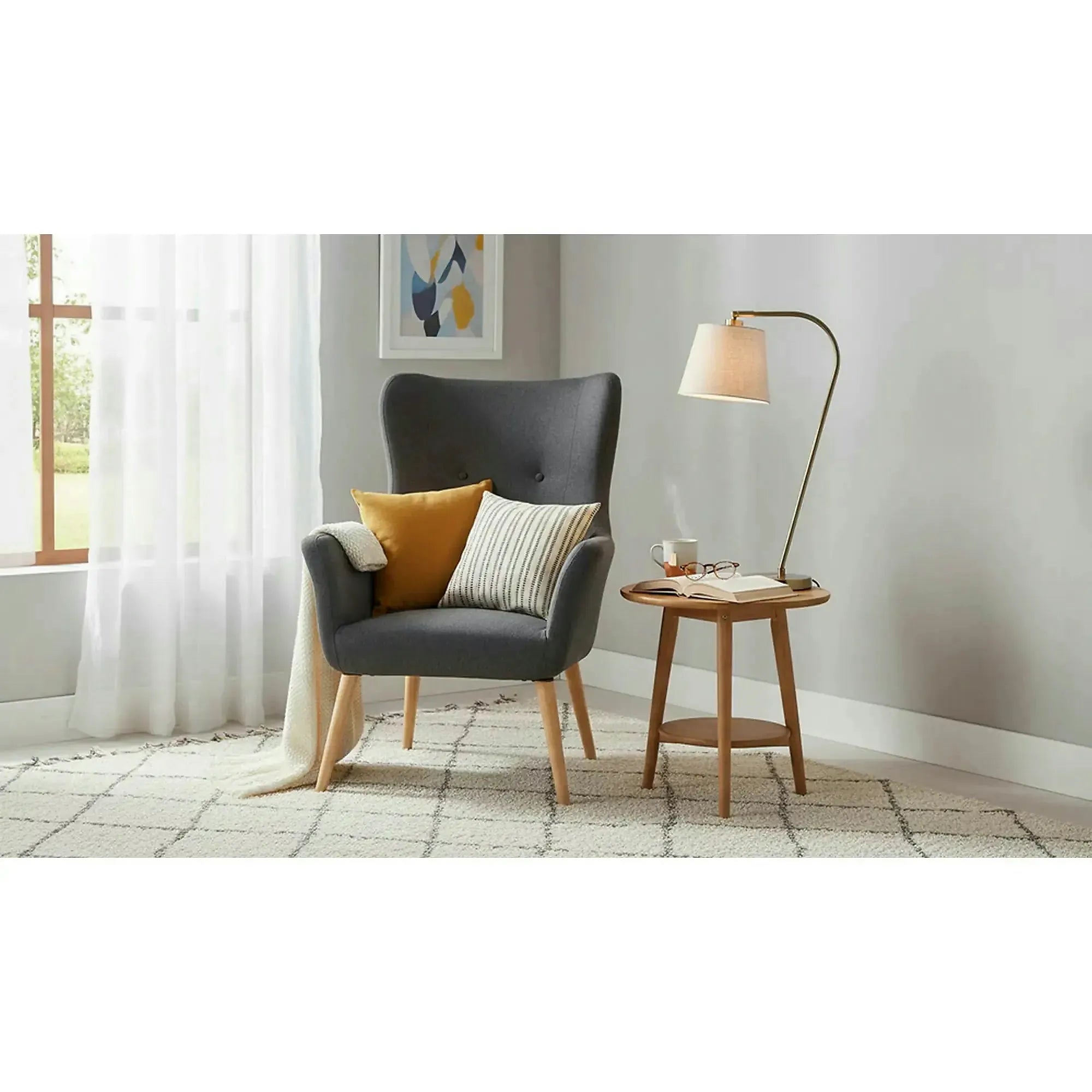 Fotoliu COTTO, gri inchis/stejar, lemn, 73x76x99 cm