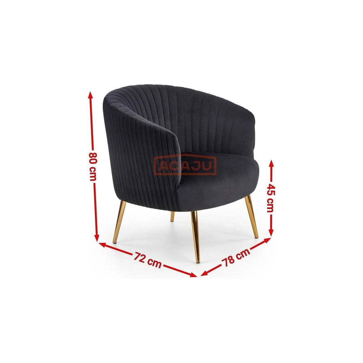 Fotoliu cafenea CROWN, negru/auriu, stofa catifelata/otel, 78x72x80 cm