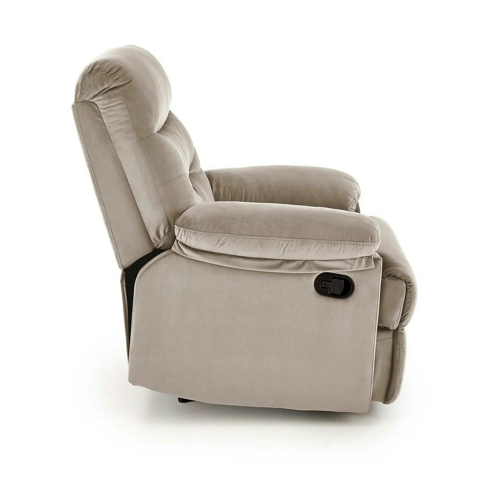 Fotoliu cu recliner DRAGER, bej/negru, stofa catifelata/metal, 88x90/160x105 cm