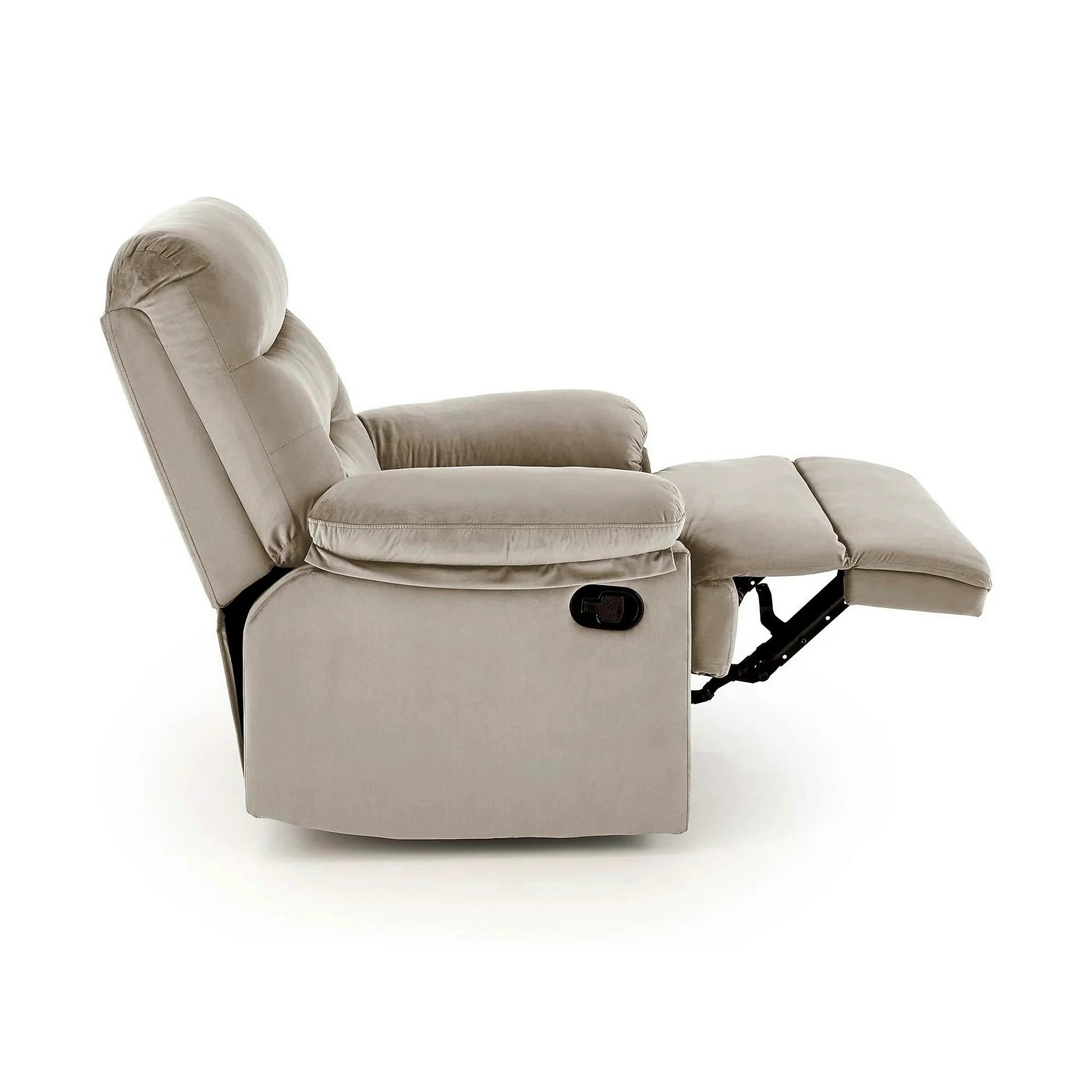 Fotoliu cu recliner DRAGER, bej/negru, stofa catifelata/metal, 88x90/160x105 cm