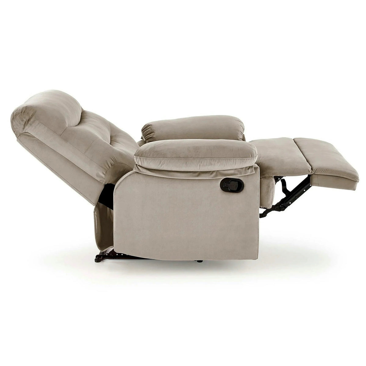 Fotoliu cu recliner DRAGER, bej/negru, stofa catifelata/metal, 88x90/160x105 cm