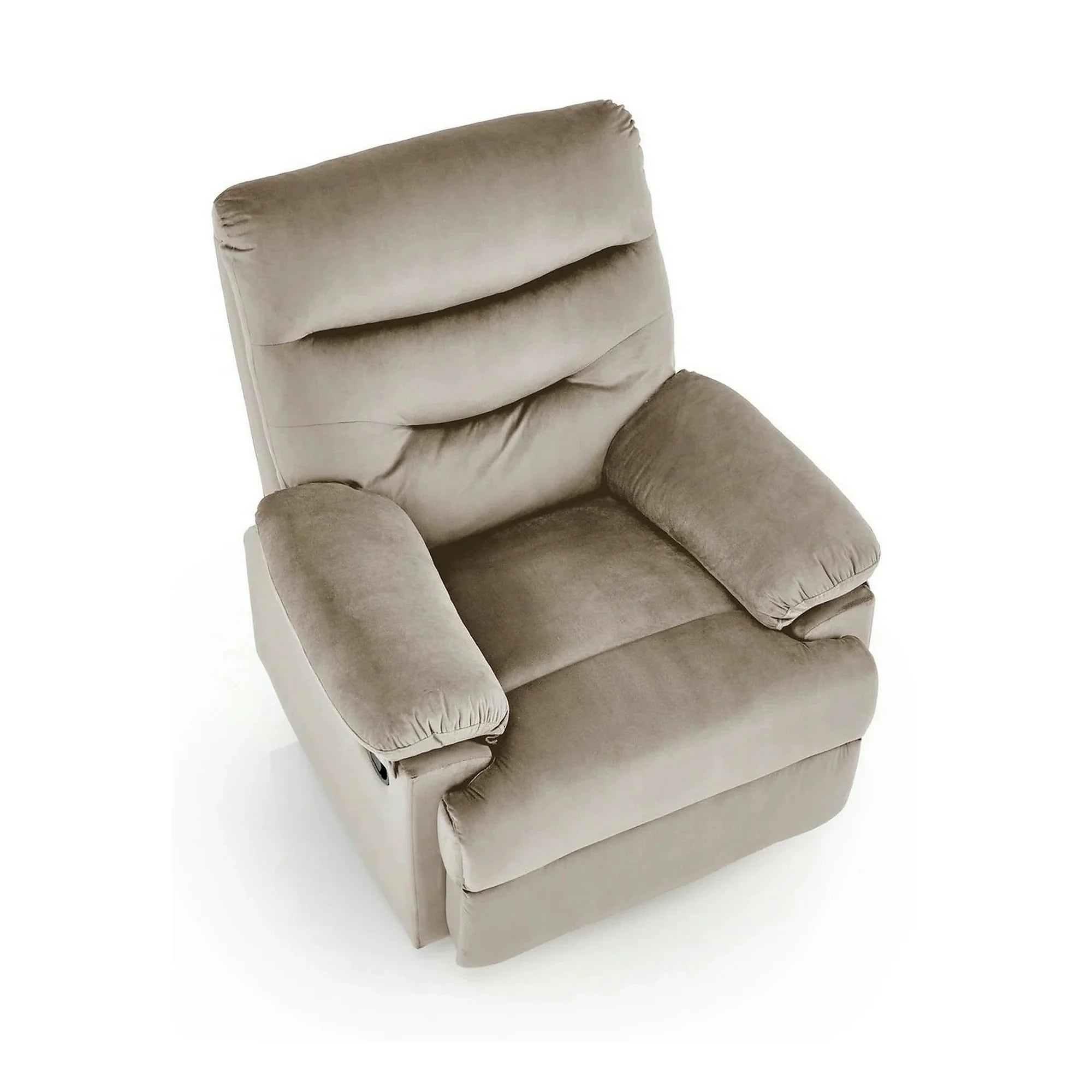 Fotoliu cu recliner DRAGER, bej/negru, stofa catifelata/metal, 88x90/160x105 cm