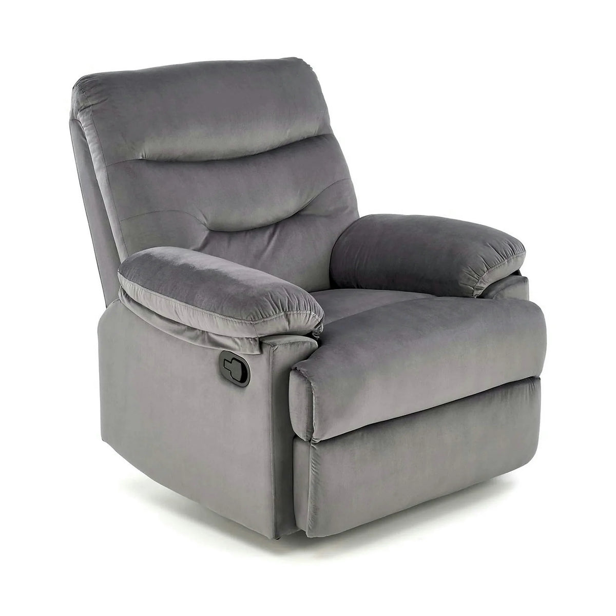 Fotoliu cu recliner DRAGER, gri/negru, stofa catifelata/metal, 88x90/160x105 cm