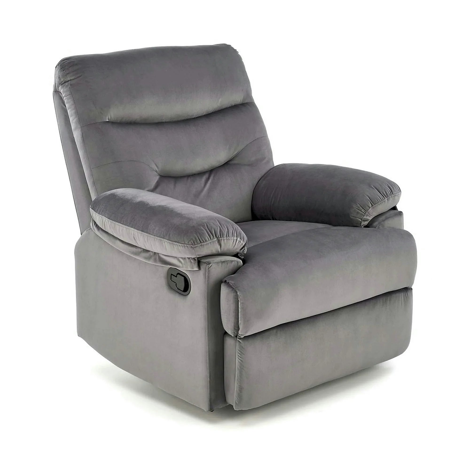 Fotoliu cu recliner DRAGER, gri/negru, stofa catifelata/metal, 88x90/160x105 cm