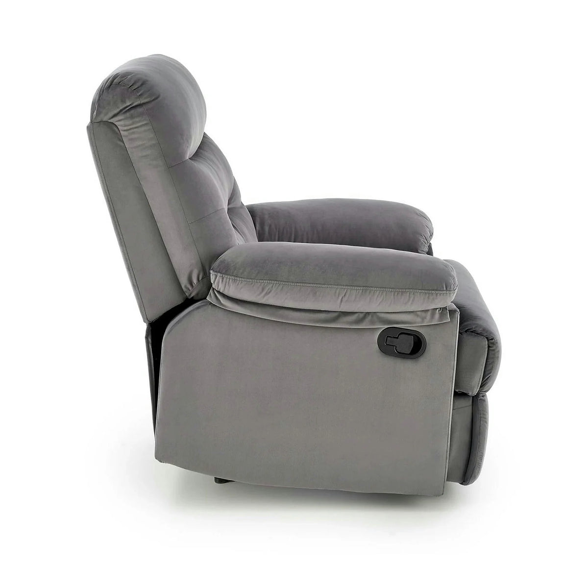 Fotoliu cu recliner DRAGER, gri/negru, stofa catifelata/metal, 88x90/160x105 cm