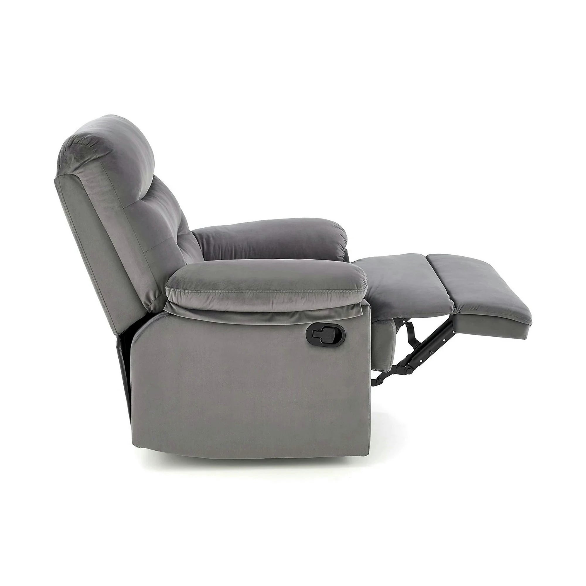 Fotoliu cu recliner DRAGER, gri/negru, stofa catifelata/metal, 88x90/160x105 cm