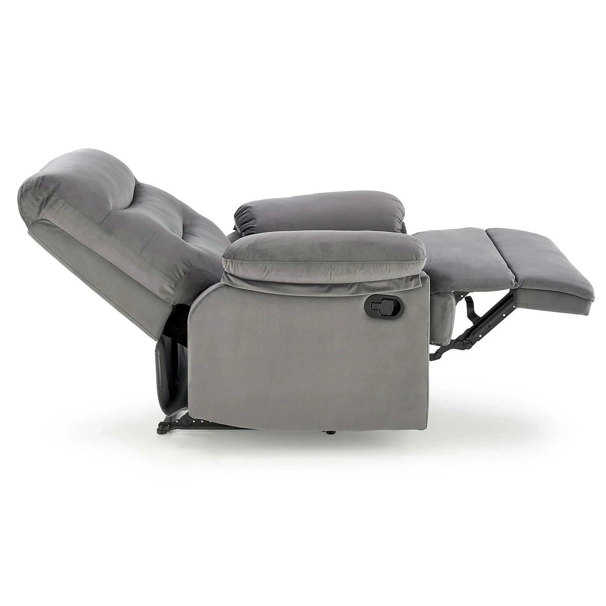 Fotoliu cu recliner DRAGER, gri/negru, stofa catifelata/metal, 88x90/160x105 cm