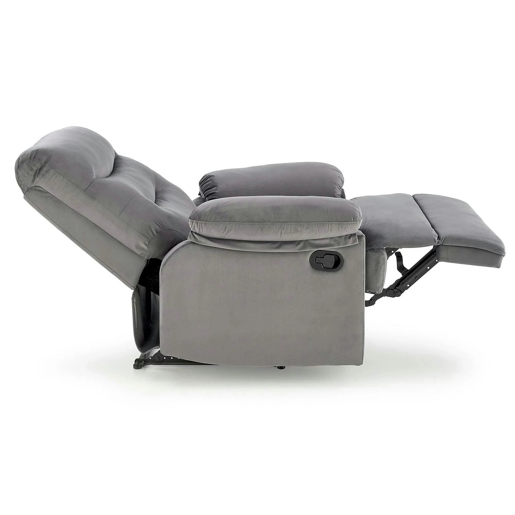 Fotoliu cu recliner DRAGER, gri/negru, stofa catifelata/metal, 88x90/160x105 cm