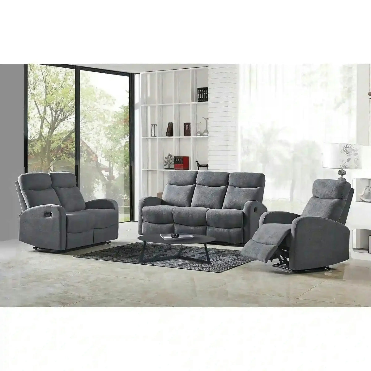Fotoliu de living rabatabil OSLO 1S, gri/negru, stofa/metal, 75x95/158x79/100 cm