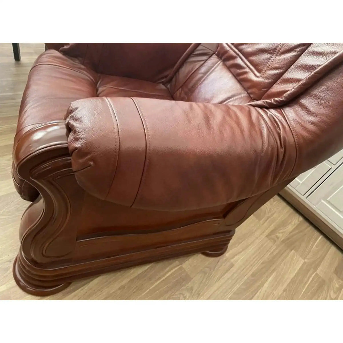 Fotoliu de piele PARMA, maro, piele naturala/lemn/placaj, 95x96x95 cm