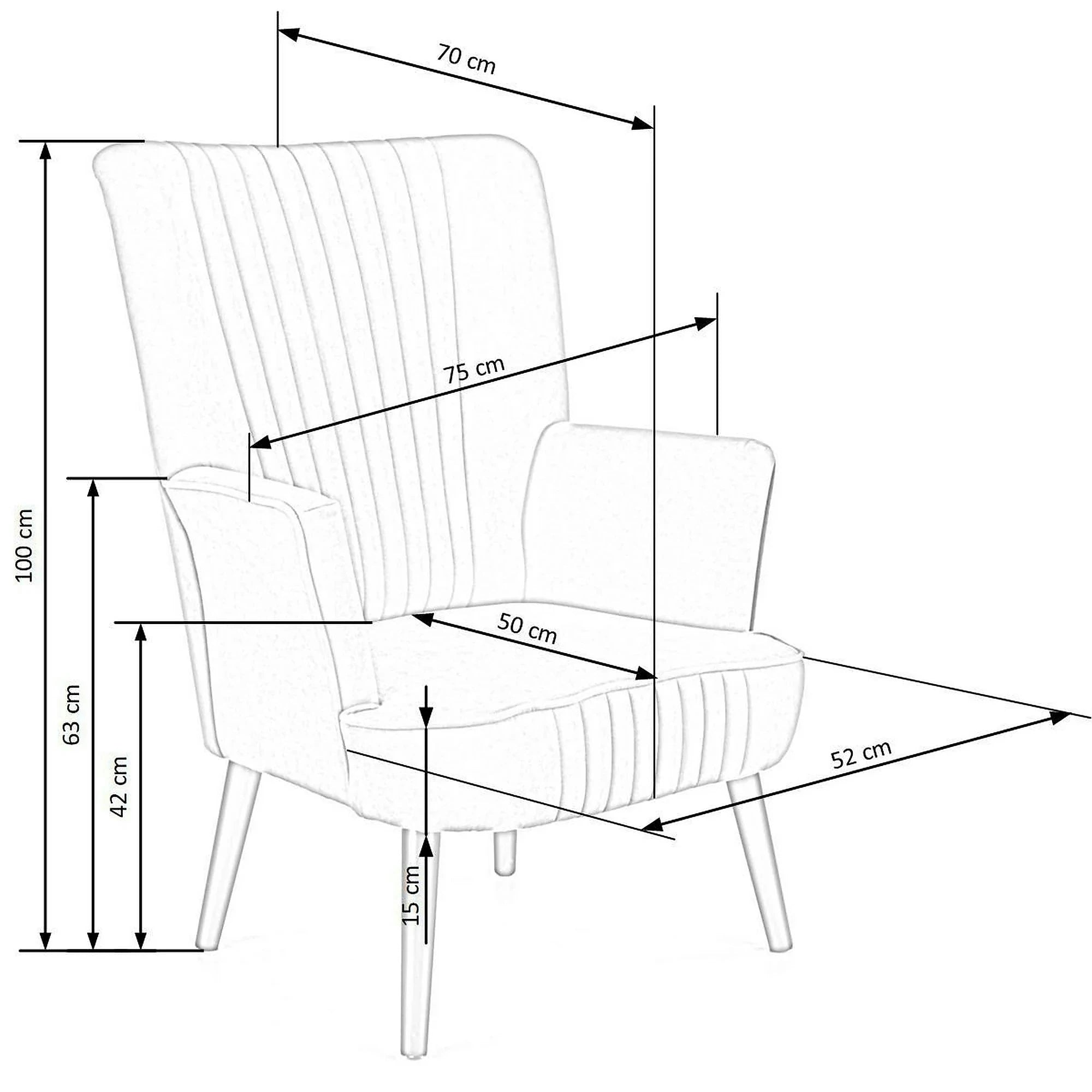 Fotoliu DELGADO, albstru/negru, stofa catifelata/lemn, 75x70x100 cm