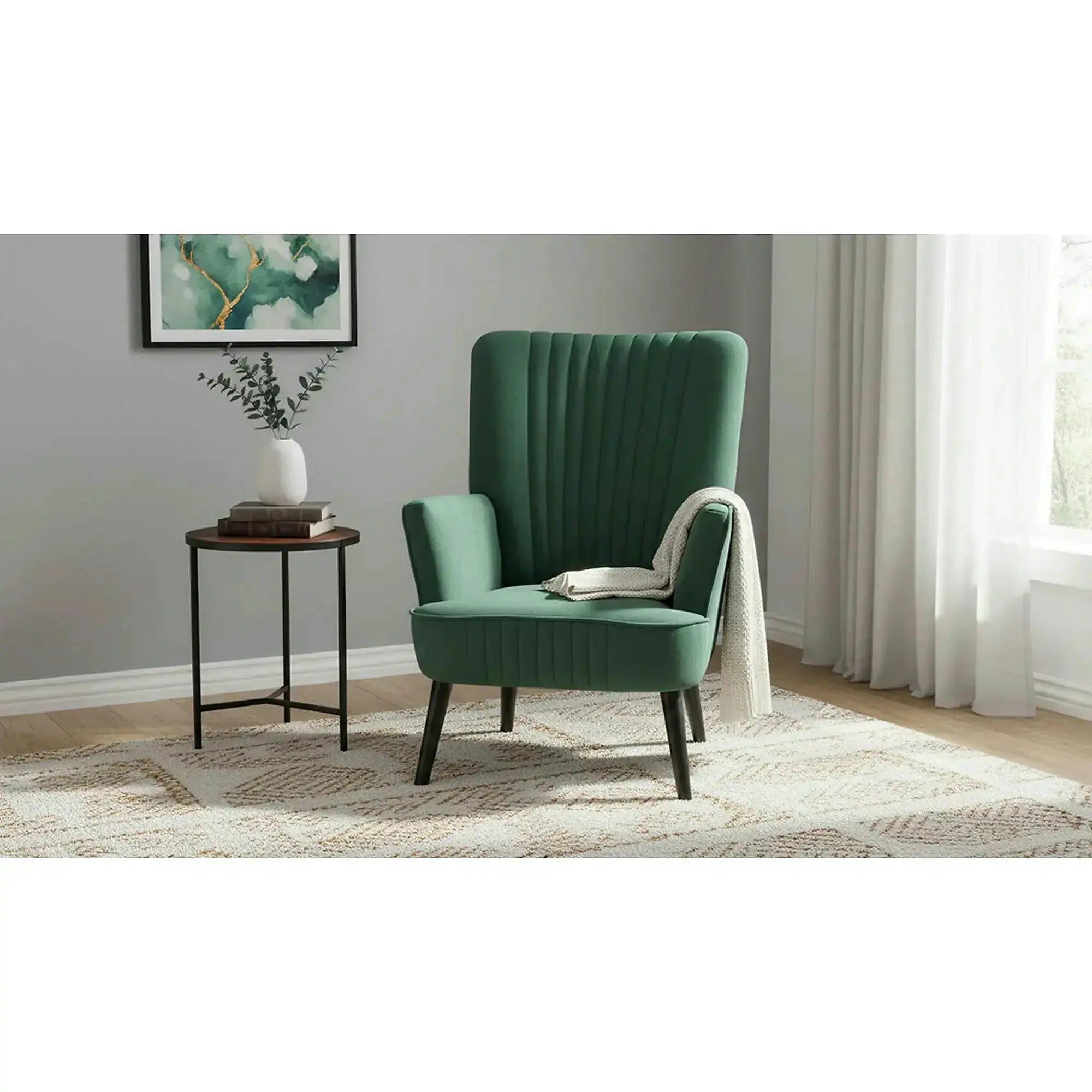 Fotoliu DELGADO, stofa catifelata verde inchis - Bluvel 78, 75x70x100 cm