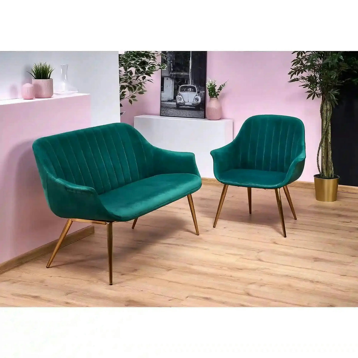 Fotoliu ELEGANCE 2, verde inchis/auriu, stofa/otel, 72x60x79 cm