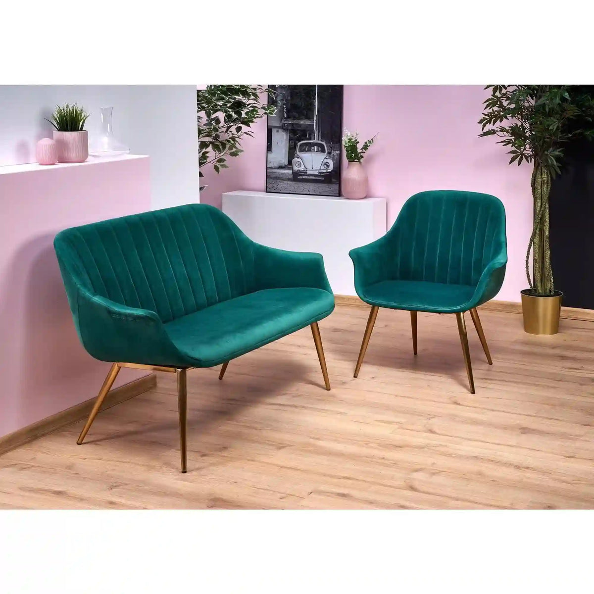 Fotoliu ELEGANCE 2, verde inchis/auriu, stofa/otel, 72x60x79 cm