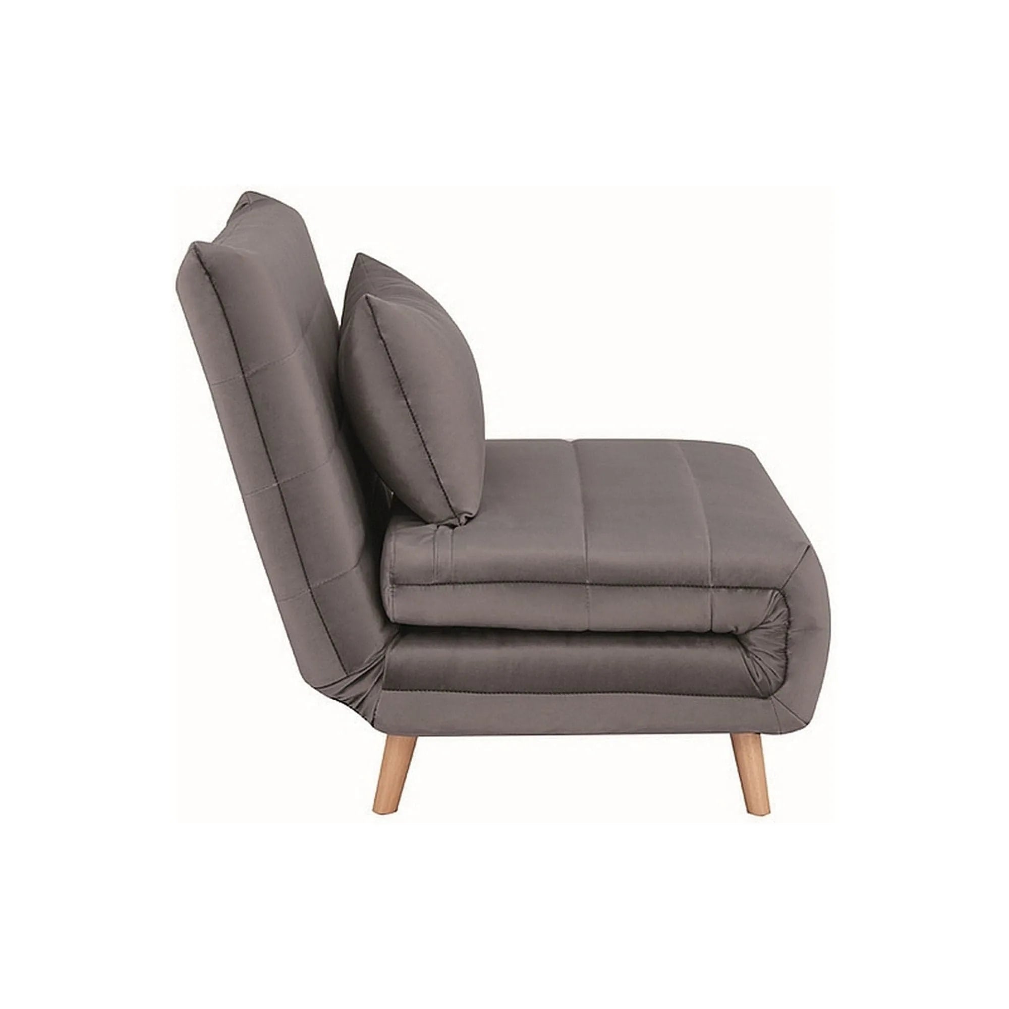 Fotoliu extensibil SPIKE, gri/fag, stofa catifelata/lemn, 105x90x80 cm