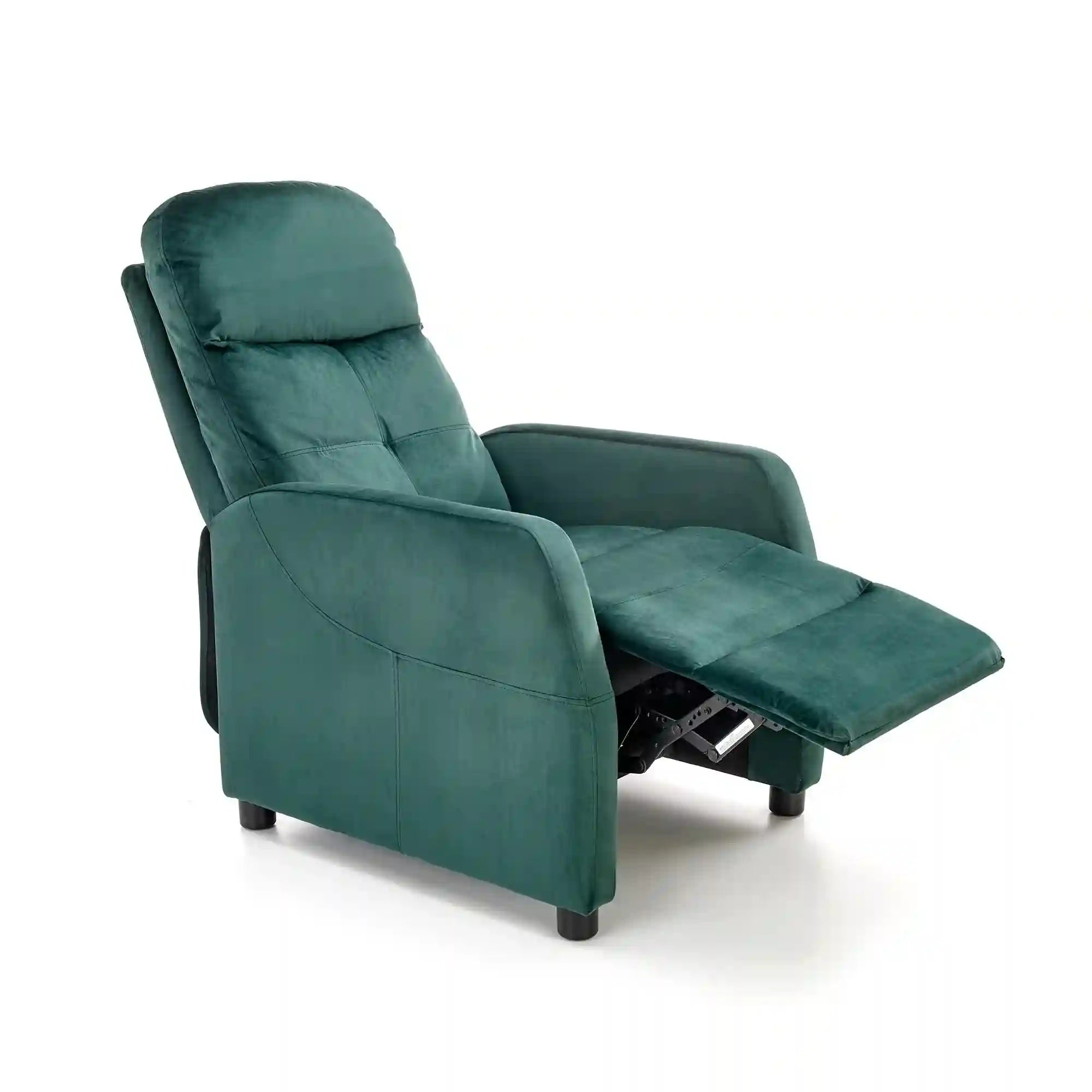 Fotoliu FELIPE 2, verde inchis/negru, stofa catifelata/plastic, 64x84/135x76/103 cm