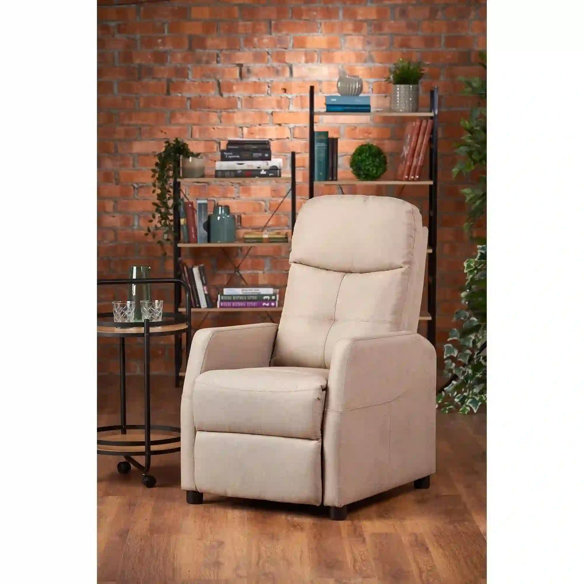 Fotoliu FELIPE, bej/negru, stofa/plastic, 64x84/135x76/103 cm