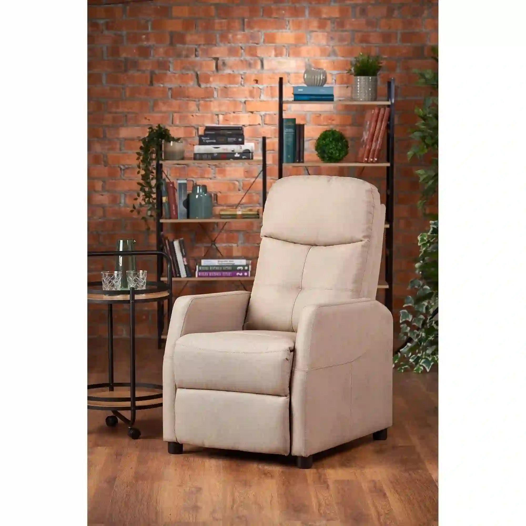 Fotoliu FELIPE, bej/negru, stofa/plastic, 64x84/135x76/103 cm