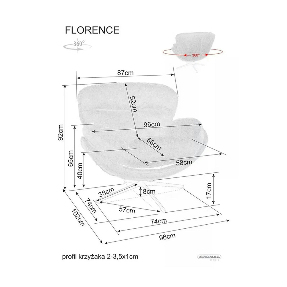 Fotoliu FLORENCE, stofa clasica gri - Raven 07, 96x102x92 cm