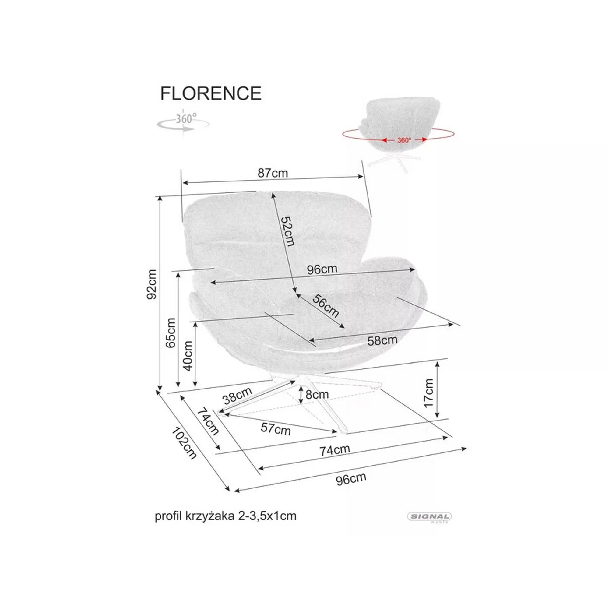 Fotoliu FLORENCE, stofa clasica gri - Raven 07, 96x102x92 cm