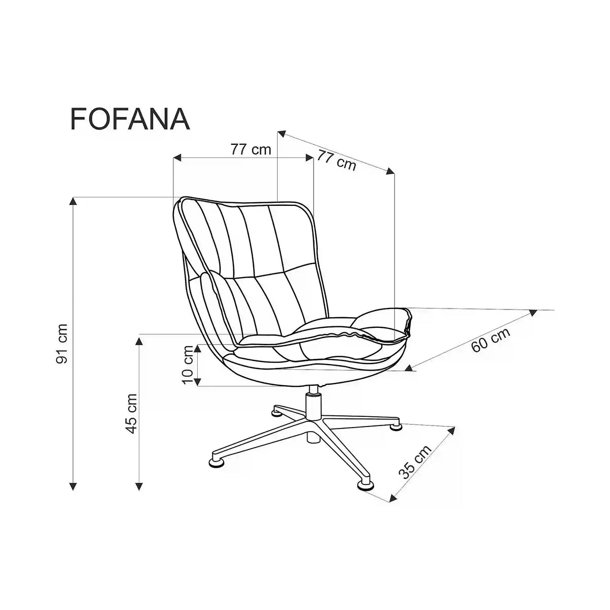 Fotoliu FOFANA, crem/negru, stofa/metal, 77x77x91 cm