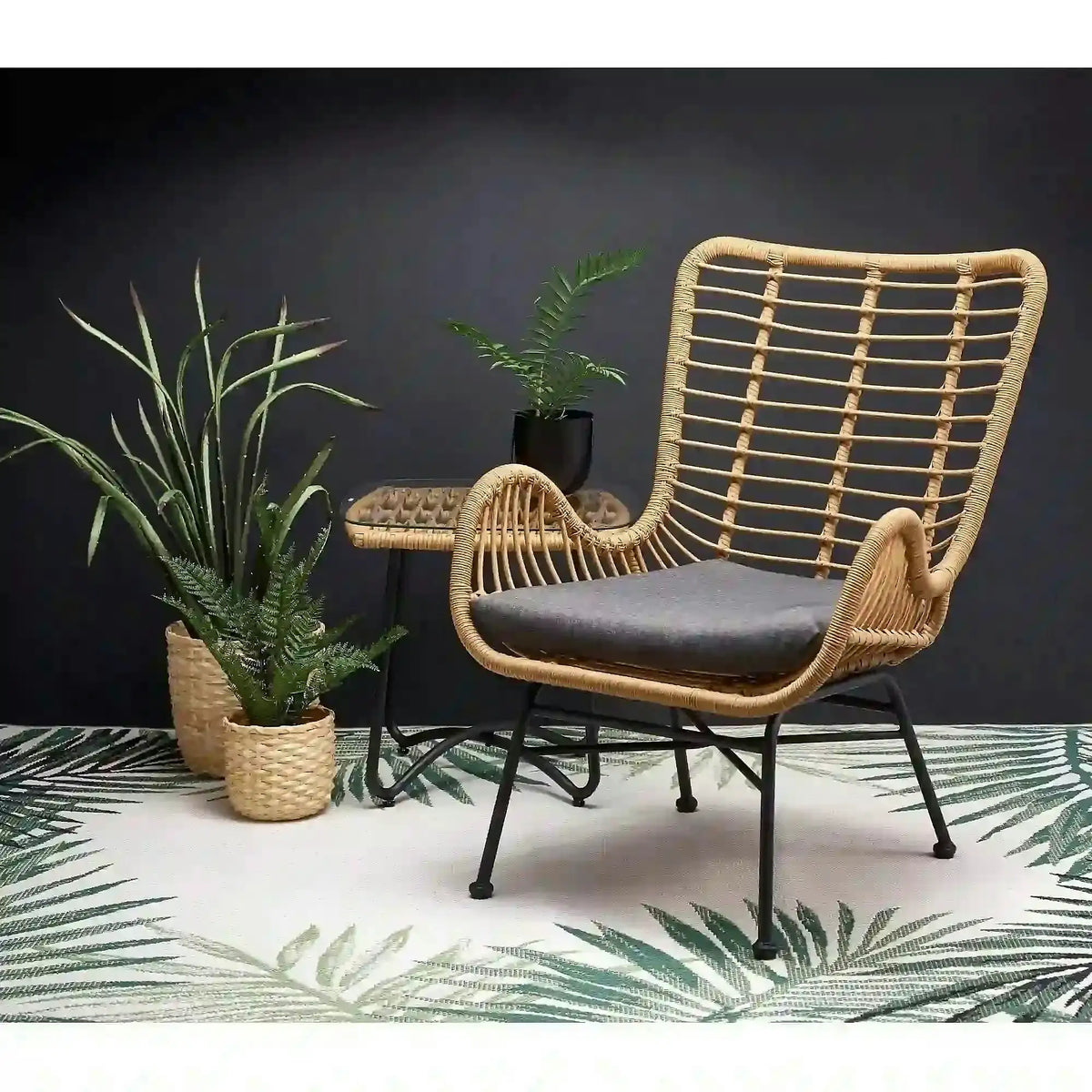 Fotoliu gradina IKARO, bej/gri, rattan sintetic/otel, 69x58x93x42 cm
