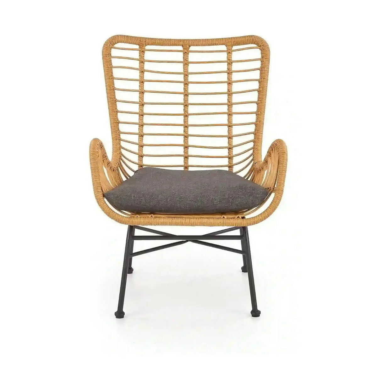 Fotoliu gradina IKARO, bej/gri, rattan sintetic/otel, 69x58x93x42 cm