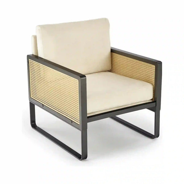 Fotoliu gradina ILARIO, bej/negru, stofa catifelata/otel, 64x67x77 cm