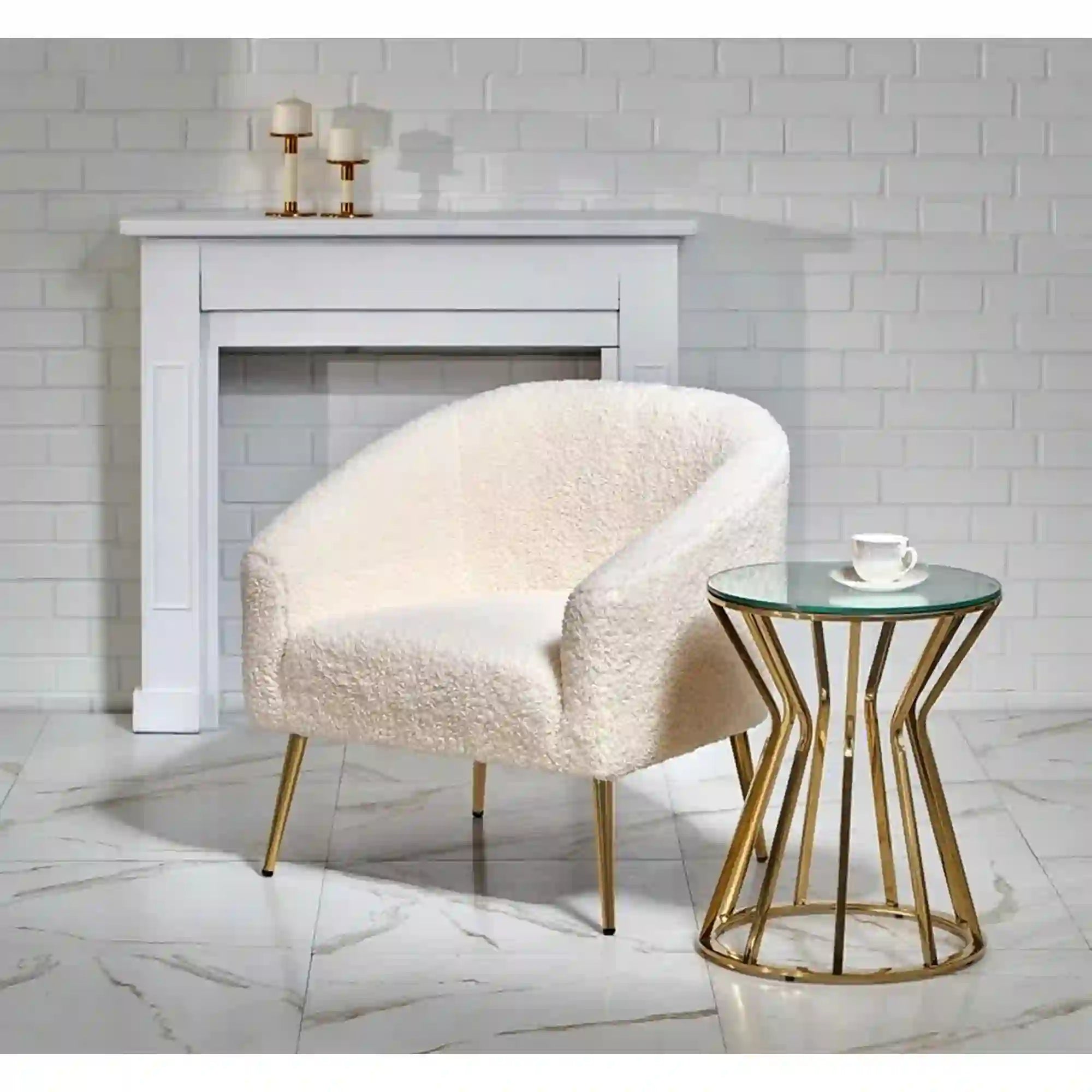 Fotoliu GRIFON, crem/auriu, stofa buclata/otel, 77x67x78 cm