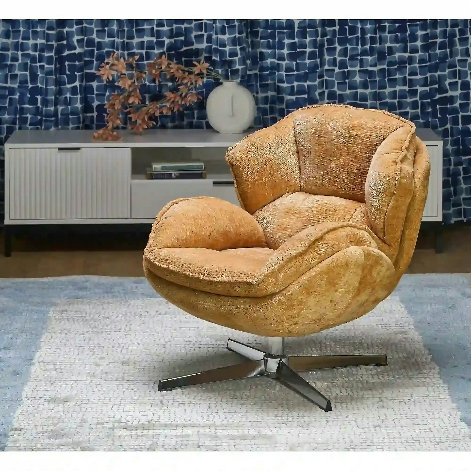 Fotoliu GUIDO, galben mustar/crom, stofa clasica/metal, 80x84x81 cm