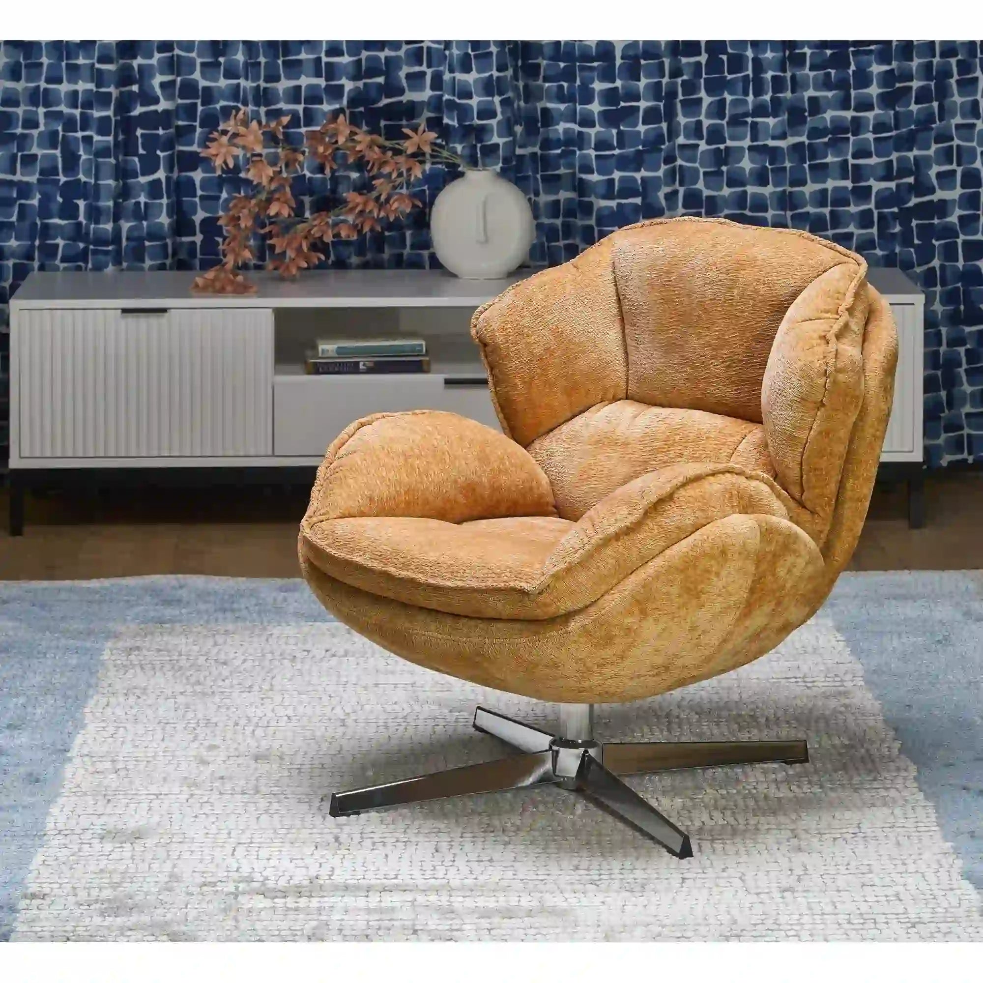 Fotoliu GUIDO, galben mustar/crom, stofa clasica/metal, 80x84x81 cm