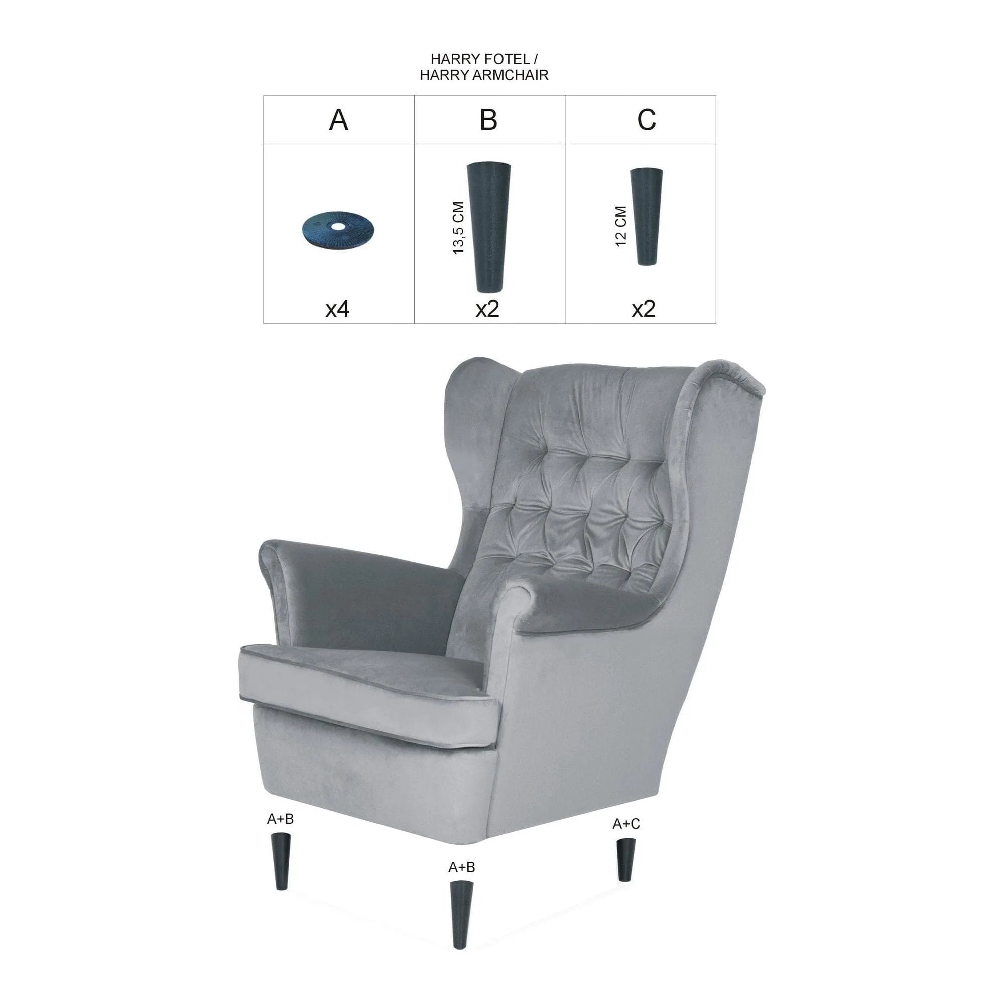 Fotoliu HARRY, stofa catifelata albastra - Bluvel 86, 82x92x101 cm