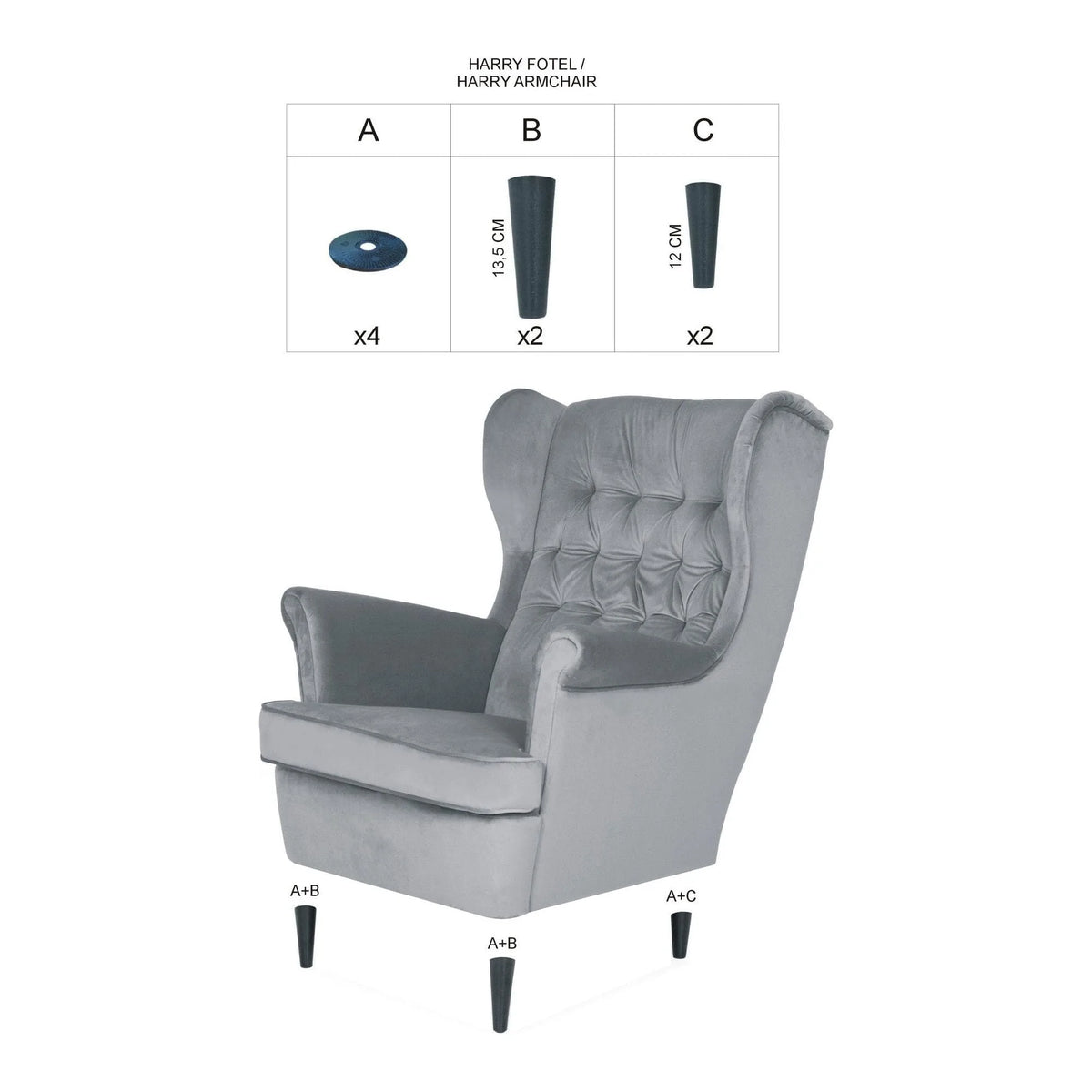 Fotoliu HARRY, stofa catifelata neagra - Bluvel 19, 82x92x101 cm