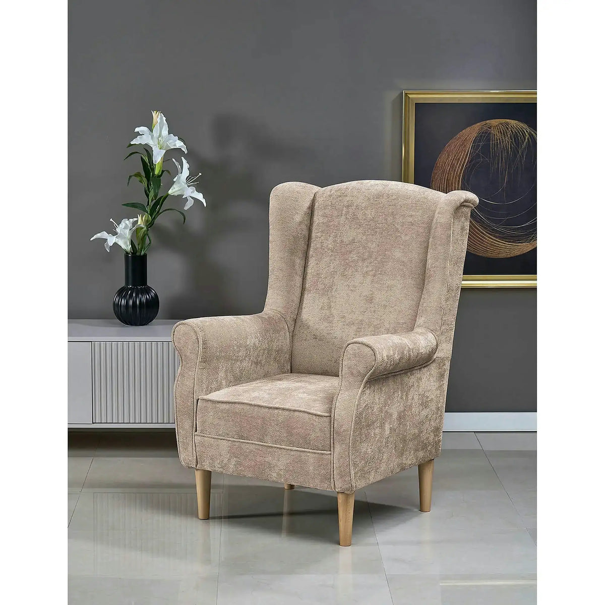 Fotoliu HERMES, stofa bej - Markos 14/3, 80x80x110 cm